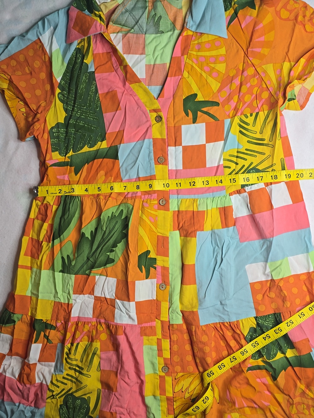 Patchwork Collared Orange Maxi Dress with Short Sleeves - Picture 7 of 10